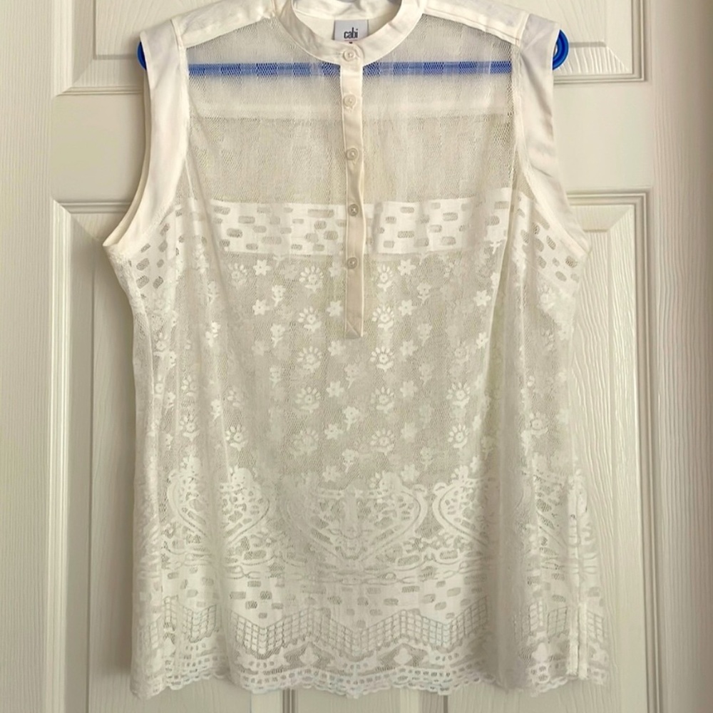Cabi Prudence White Half Button Up Lace Tank Top - image 2